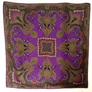 Vintage ETRO 100% Silk Scarf Purple background